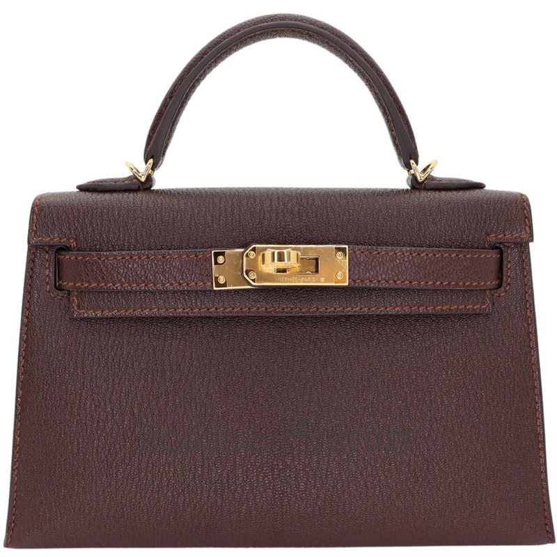 Hermès Kelly Sellier Mini II Havane Chèvre Mysore GHW