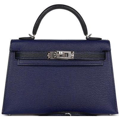 Hermès Kelly Sellier Mini II Special Order HSS Blue Encre / Blue Indigo Chevre PHW