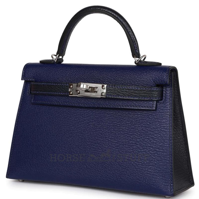 Hermès Kelly Sellier Mini II Special Order HSS Blue Encre / Blue Indigo Chevre PHW