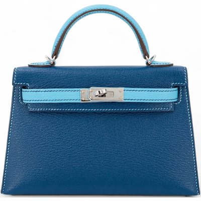 Hermès Kelly Sellier Mini II Special Order HSS Deep Blue / Celeste Chevre PHW