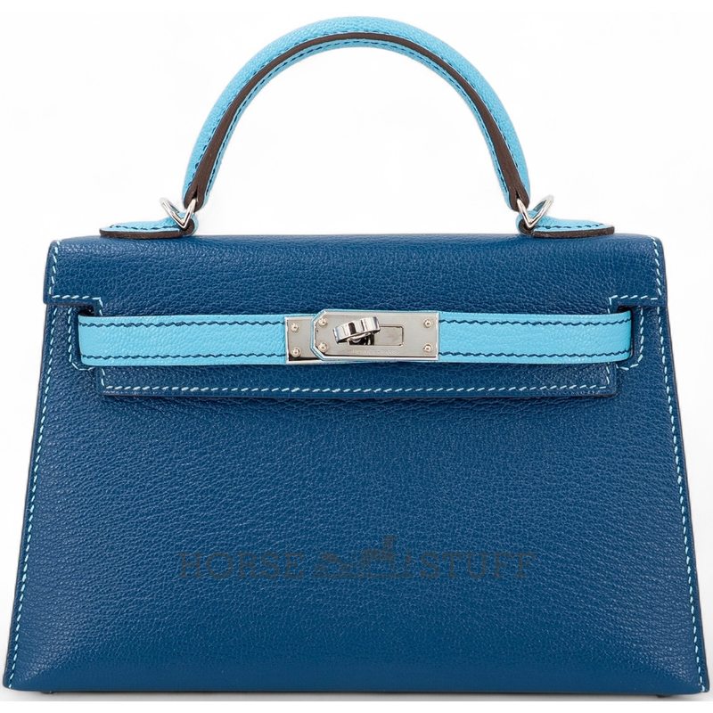 Hermès Kelly Sellier Mini II Special Order HSS Deep Blue / Celeste Chevre PHW