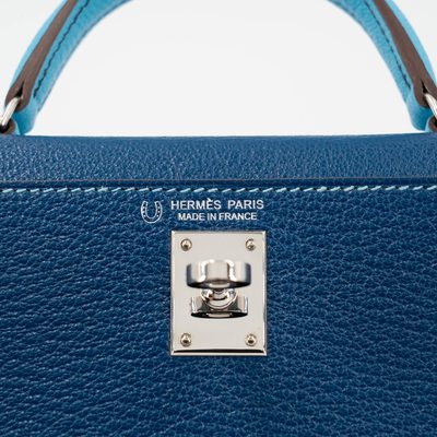 Hermès Kelly Sellier Mini II Special Order HSS Deep Blue / Celeste Chevre PHW