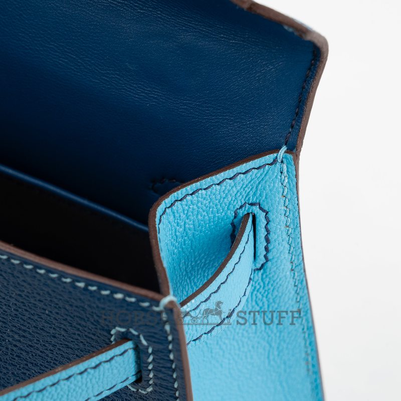 Hermès Kelly Sellier Mini II Special Order HSS Deep Blue / Celeste Chevre PHW