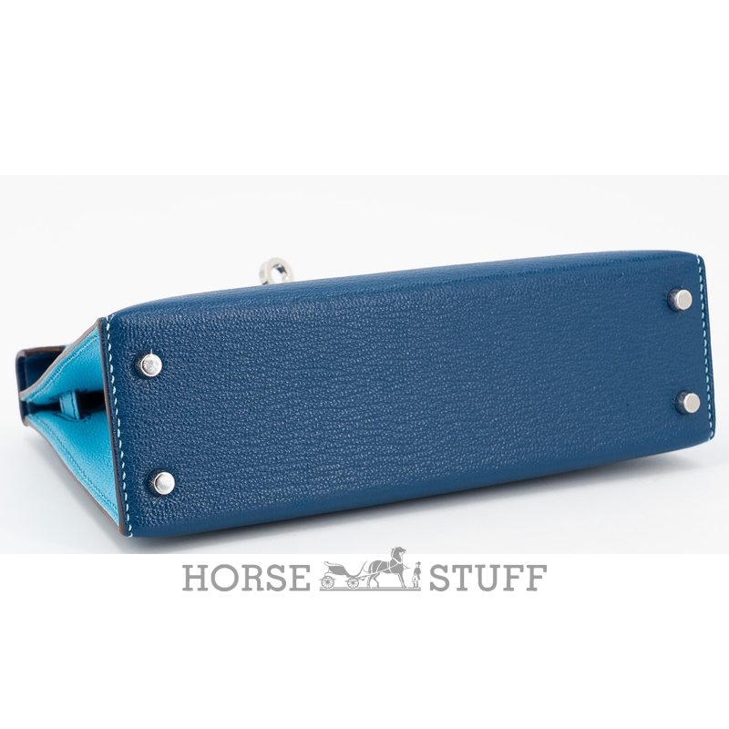 Hermès Kelly Sellier Mini II Special Order HSS Deep Blue / Celeste Chevre PHW