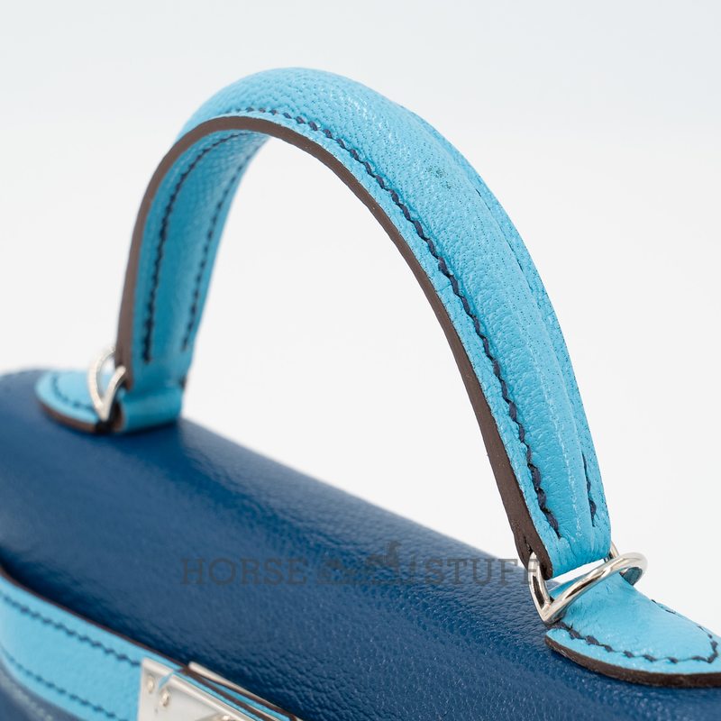 Hermès Kelly Sellier Mini II Special Order HSS Deep Blue / Celeste Chevre PHW