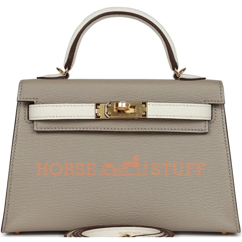 Hermès Kelly Sellier Mini II Special Order HSS Gris Tourterelle / Nata Chevre GHW