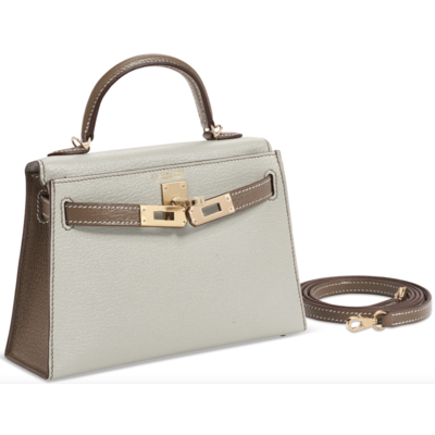 Hermès Kelly Sellier Mini II Special Order HSS Mushroom / Etoupe Chevre GHW