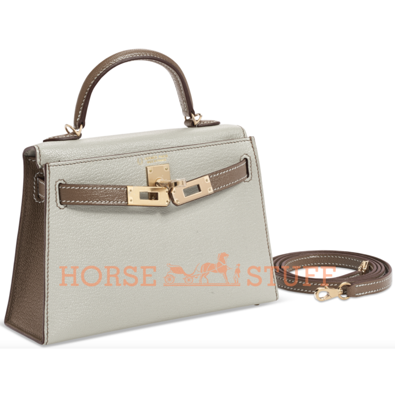 Hermès Kelly Sellier Mini II Special Order HSS Mushroom / Etoupe Chevre GHW