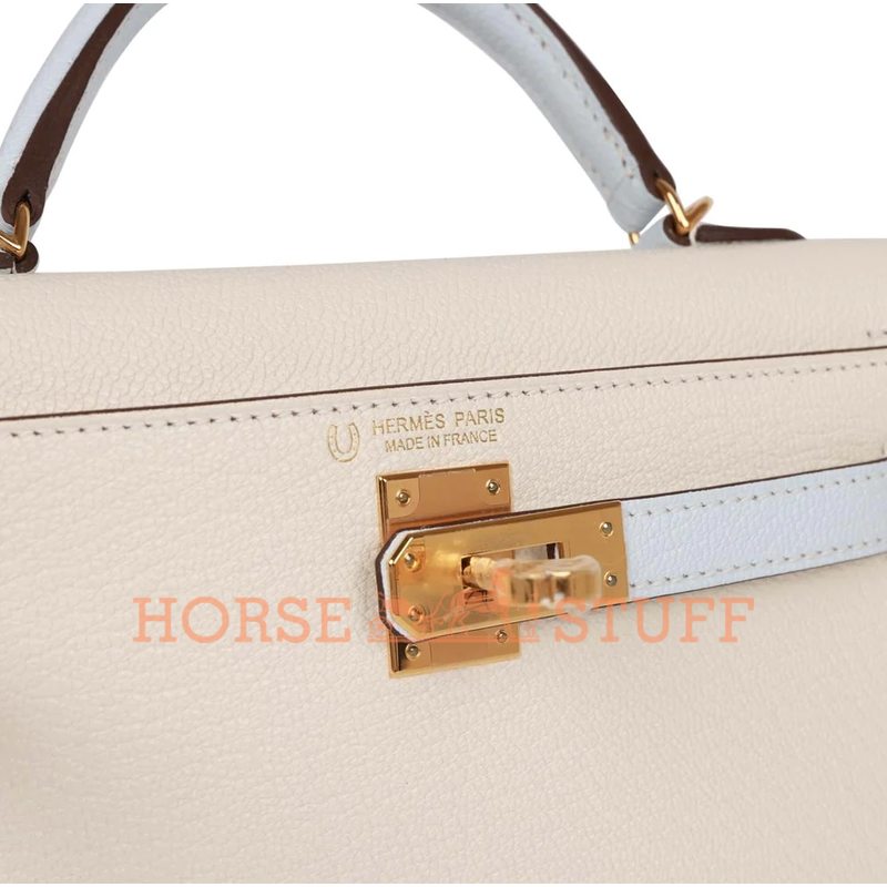 Hermès Kelly Sellier Mini II Special Order HSS Nata / Blue Brume Chevre GHW