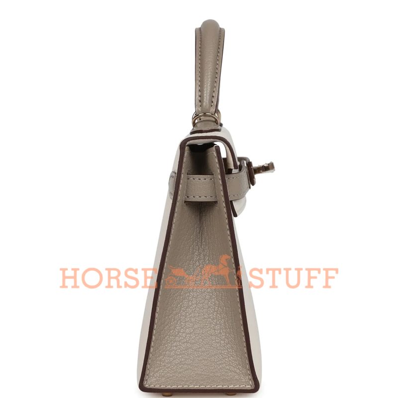 Hermès Kelly Sellier Mini II Special Order HSS Nata / Gris Tourterelle Chevre Permabrass