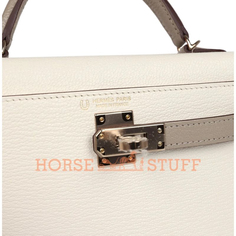 Hermès Kelly Sellier Mini II Special Order HSS Nata / Gris Tourterelle Chevre Permabrass