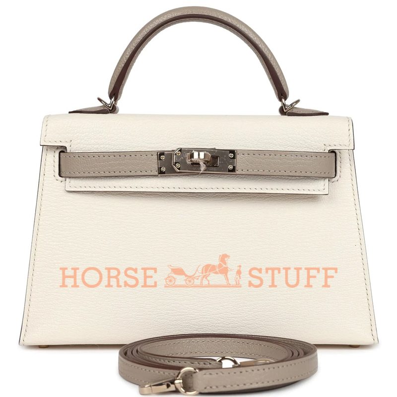 Hermès Kelly Sellier Mini II Special Order HSS Nata / Gris Tourterelle Chevre Permabrass