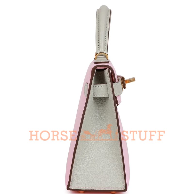 Hermès Kelly Sellier Mini II Special Order HSS Rose Sakura / Gris Perle Chevre GHW