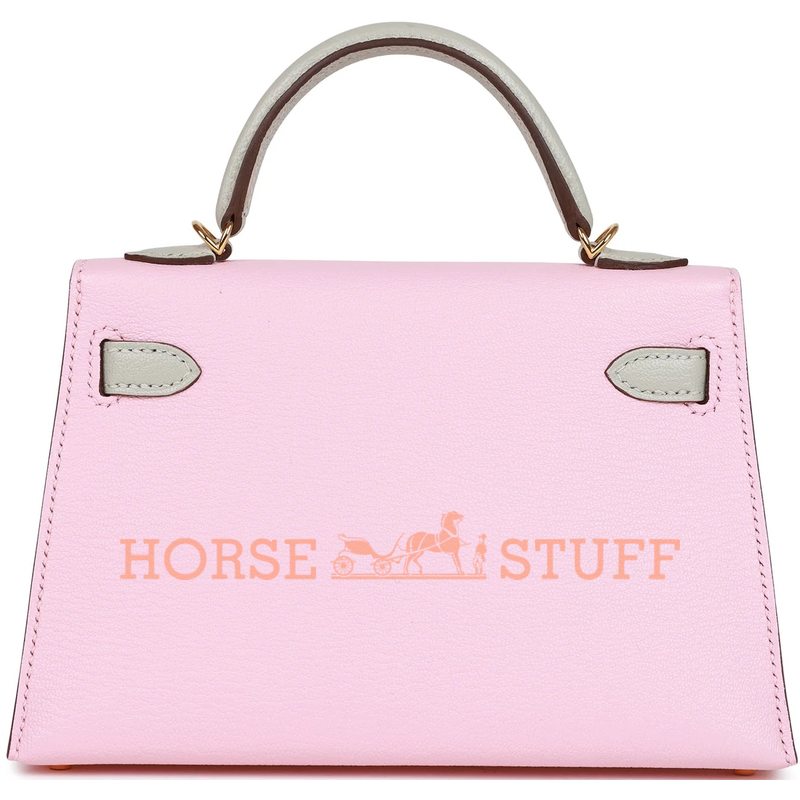 Hermès Kelly Sellier Mini II Special Order HSS Rose Sakura / Gris Perle Chevre GHW