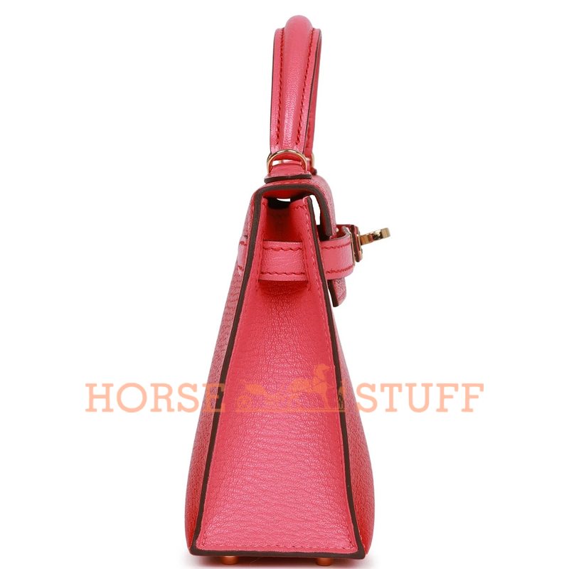 Hermès Kelly Sellier Mini II Special Order HSS Rouge de Coeur / Rose Lipstick Chevre Permabrass