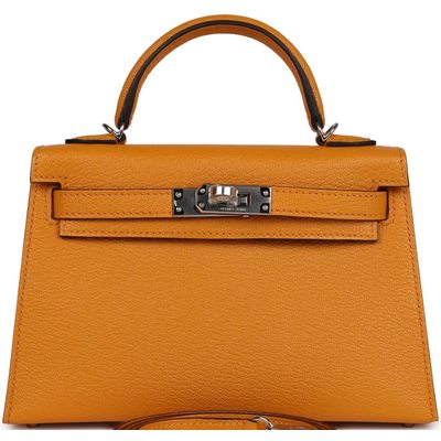 Hermès Kelly Sellier Mini II Moutarde Chevre Mysore PHW