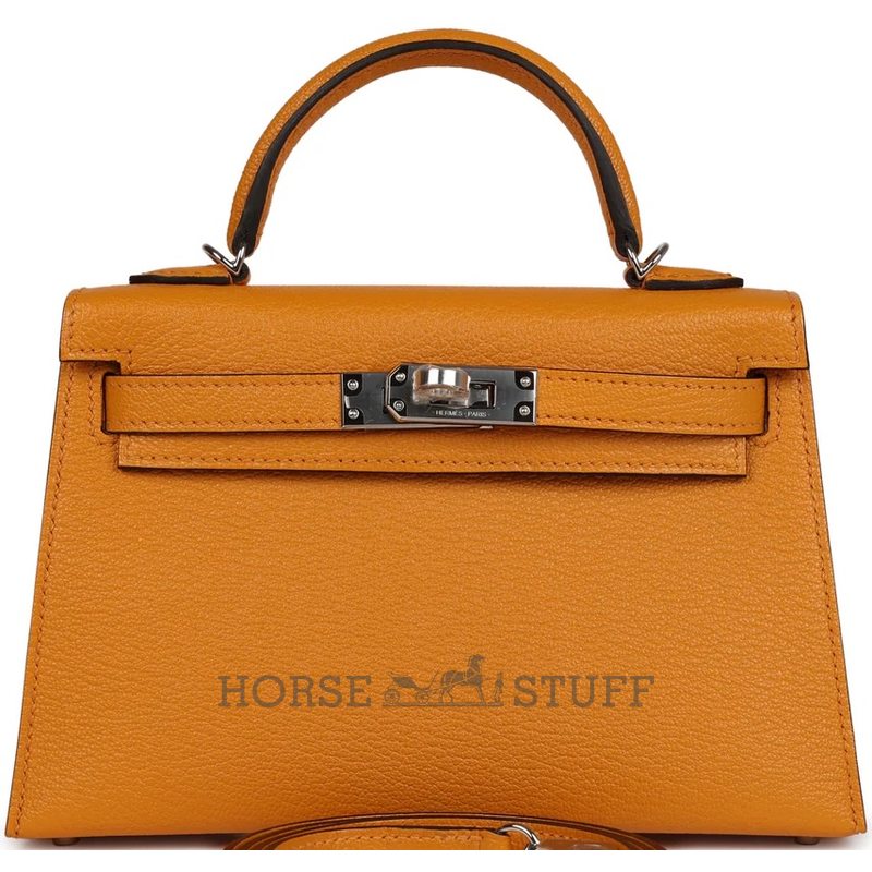 Hermès Kelly Sellier Mini II Moutarde Chevre Mysore PHW