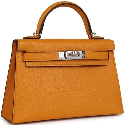 Hermès Kelly Sellier Mini II Moutarde Chevre Mysore PHW