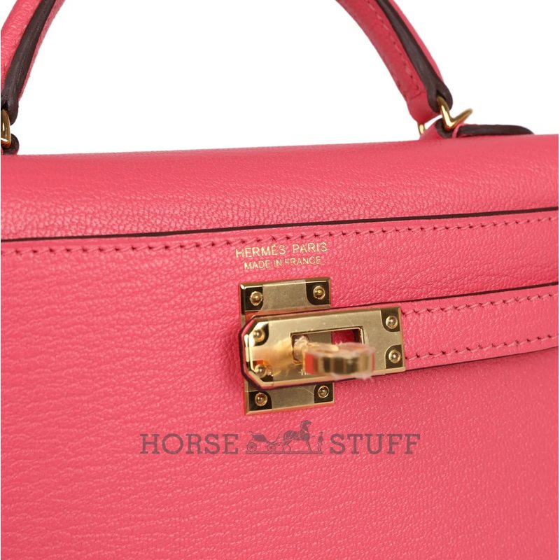 Hermès Kelly Sellier Mini II Rose Azalee Chèvre Mysore GHW
