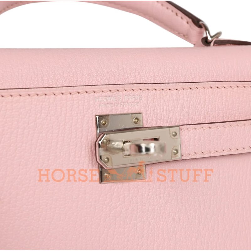 Hermès Kelly Sellier Mini II Rose Sakura Chèvre PHW