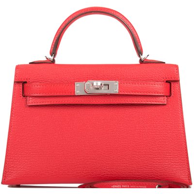 Hermès Kelly Sellier Mini II Rouge de Coeur Chèvre PHW