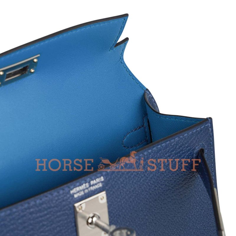 Hermès Kelly Sellier Mini II Verso Deep Blue / Blue Izmir Chèvre PHW