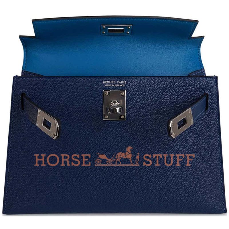 Hermès Kelly Sellier Mini II Verso Deep Blue / Blue Izmir Chèvre PHW