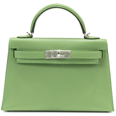 Hermès Kelly Sellier Mini II Vert Criquet Chèvre PHW