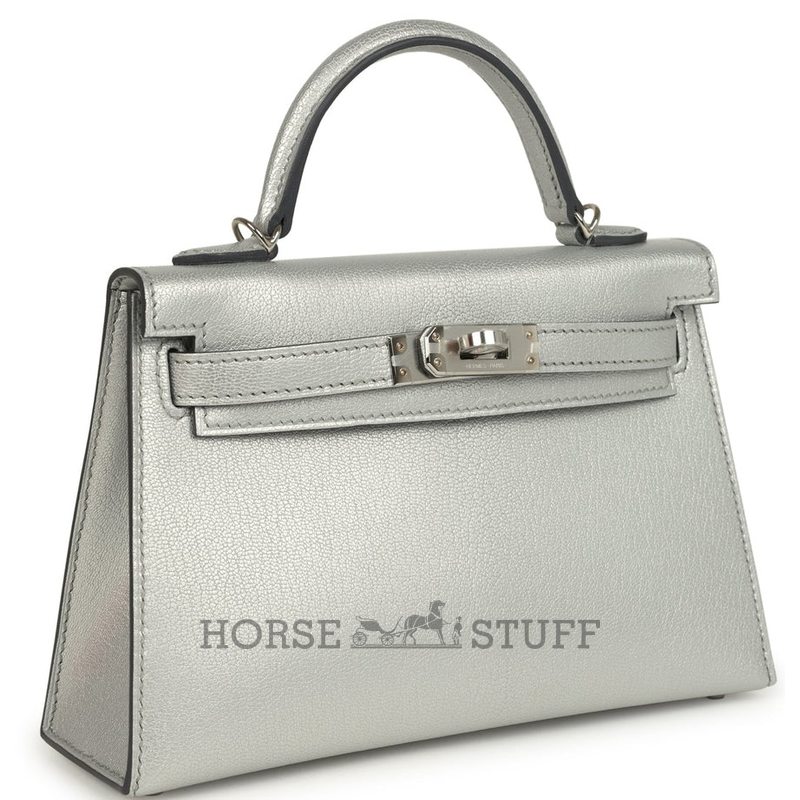 Hermès Kelly Sellier Mini II EXCEPTIONAL SUPER RARE ARGENTE ( METALLIC SILVER ) CHÈVRE MYSORE PHW
