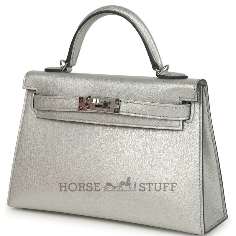 Hermès Kelly Sellier Mini II EXCEPTIONAL SUPER RARE ARGENTE ( METALLIC SILVER ) CHÈVRE MYSORE PHW