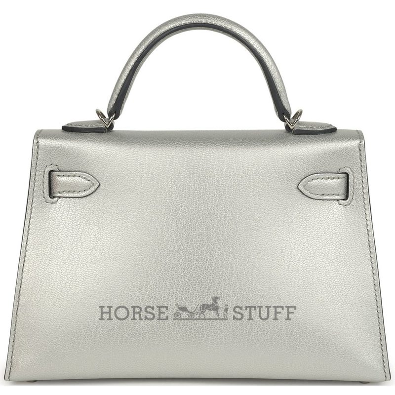 Hermès Kelly Sellier Mini II EXCEPTIONAL SUPER RARE ARGENTE ( METALLIC SILVER ) CHÈVRE MYSORE PHW