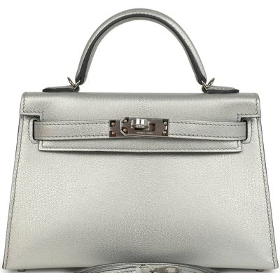 Hermès Kelly Sellier Mini II EXCEPTIONAL SUPER RARE ARGENTE ( METALLIC SILVER ) CHÈVRE MYSORE PHW