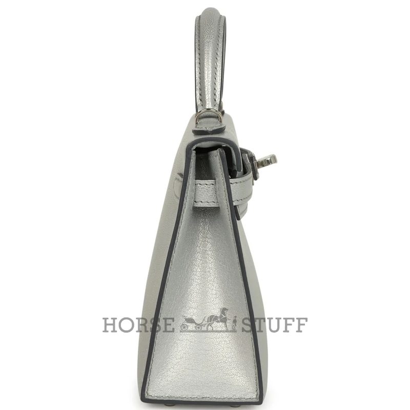 Hermès Kelly Sellier Mini II EXCEPTIONAL SUPER RARE ARGENTE ( METALLIC SILVER ) CHÈVRE MYSORE PHW