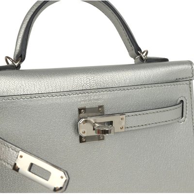 Hermès Kelly Sellier Mini II EXCEPTIONAL SUPER RARE ARGENTE ( METALLIC SILVER ) CHÈVRE MYSORE PHW
