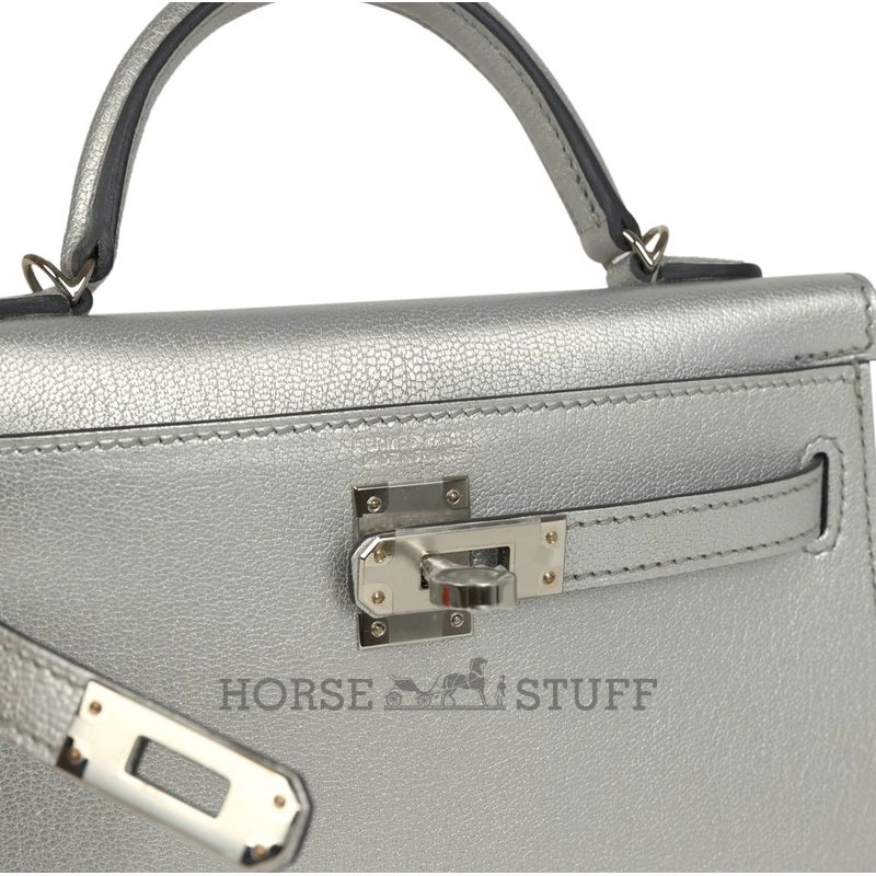 Hermès Kelly Sellier Mini II EXCEPTIONAL SUPER RARE ARGENTE ( METALLIC SILVER ) CHÈVRE MYSORE PHW