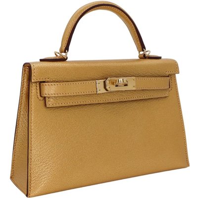 Hermès Kelly Sellier Mini II Exceptional Super Rare Dore ( Metallic Gold ) Chèvre Chamkila GHW
