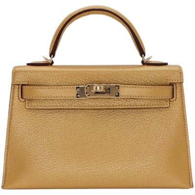 Hermès Kelly Sellier Mini II EXCEPTIONAL SUPER RARE METALLIC GOLD CHÈVRE Chamkila GHW