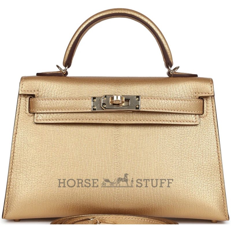 Hermès Kelly Sellier Mini II Exceptional Super Rare Dore ( Metallic Gold ) Chèvre Chamkila Permabrass HW