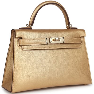 Hermès Kelly Sellier Mini II Exceptional Super Rare Dore ( Metallic Gold ) Chèvre Chamkila Permabrass HW