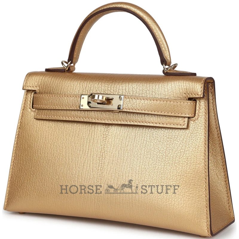 Hermès Kelly Sellier Mini II Exceptional Super Rare Dore ( Metallic Gold ) Chèvre Chamkila Permabrass HW