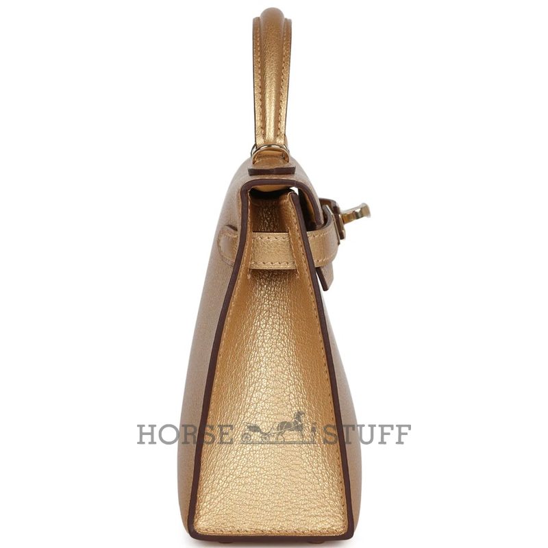 Hermès Kelly Sellier Mini II Exceptional Super Rare Dore ( Metallic Gold ) Chèvre Chamkila Permabrass HW