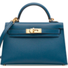 Hermès Kelly Sellier Mini II Blue Agate Epsom GHW