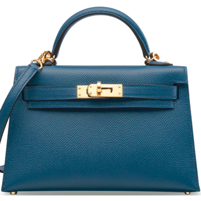 Hermès Kelly Sellier Mini II Blue Agate Epsom GHW