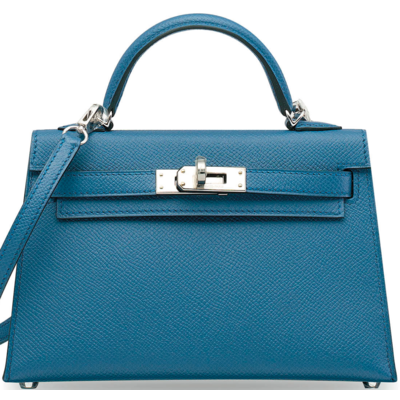 Hermès Kelly Sellier Mini II Blue Agate Epsom PHW