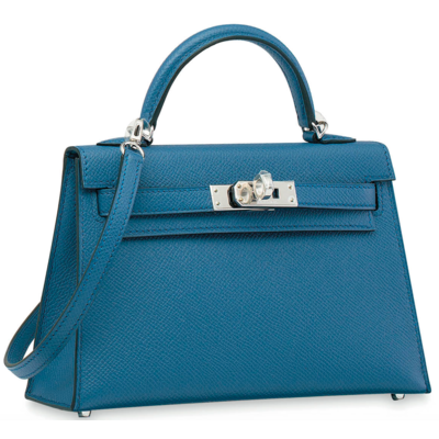 Hermès Kelly Sellier Mini II Blue Agate Epsom PHW