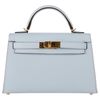 Hermès Kelly Sellier Mini II Blue Brume Epsom GHW