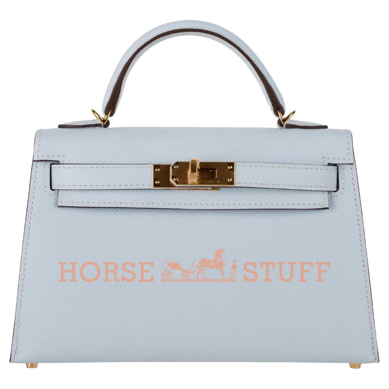 Hermès Kelly Sellier Mini II Blue Brume Epsom GHW