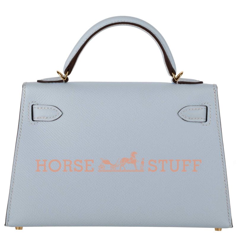 Hermès Kelly Sellier Mini II Blue Brume Epsom GHW