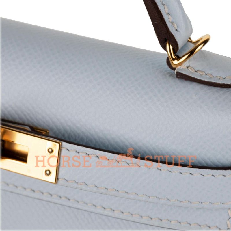 Hermès Kelly Sellier Mini II Blue Brume Epsom GHW