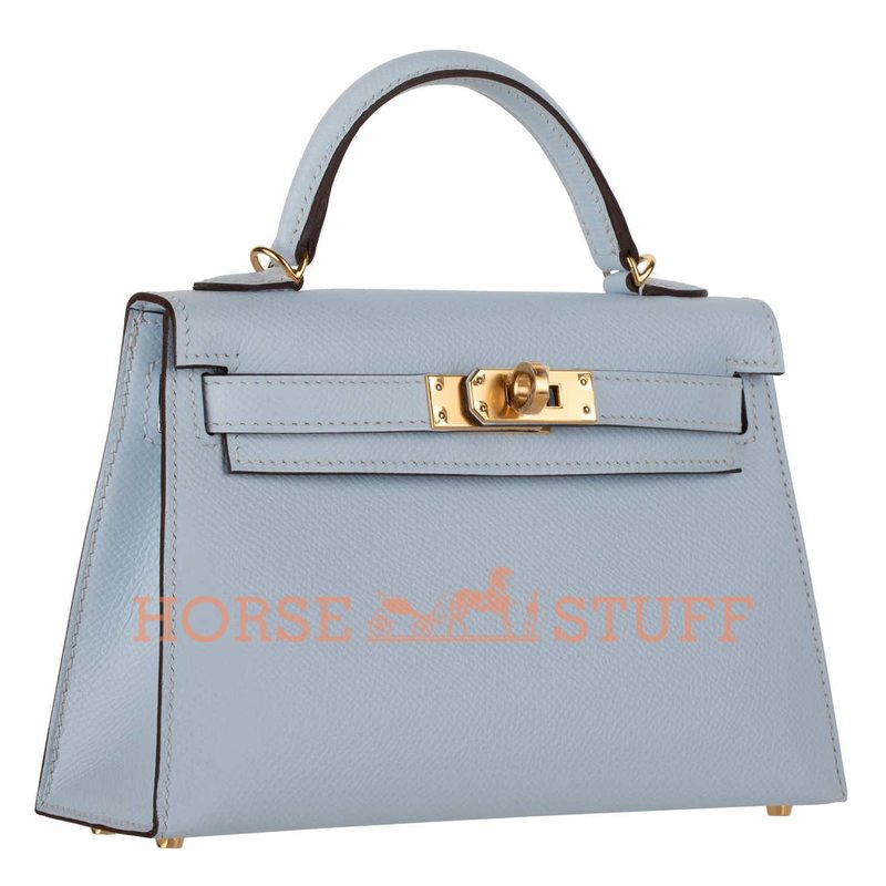 Hermès Kelly Sellier Mini II Blue Brume Epsom GHW